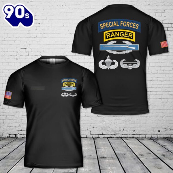 Custom Name SF Ranger CIB Airborne Senior Air Assault T-Shirt 3D , Veteran Shirt