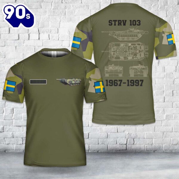 Custom Name Swedish Army Stridsvagn 103 tank T-Shirt 3D