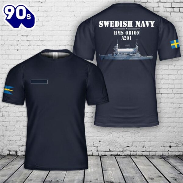 Custom Name Swedish Navy HMS Orion (A201) 3D T-Shirt