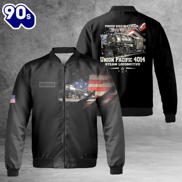 Custom Name Union Pacific Steam Locomotive 4014 BIG BOY AOP Fleece Bomber Jacket