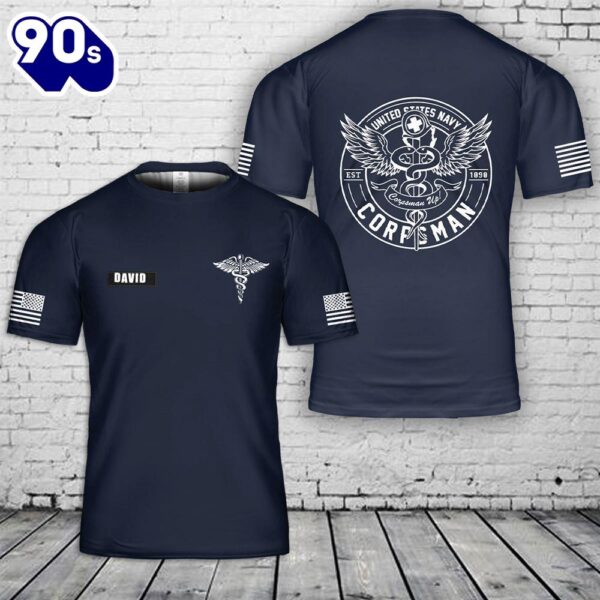 Custom Name United States Navy Corpsman 3D T-Shirt