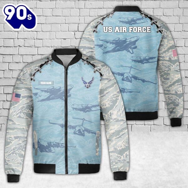 Custom Name US Air Force Boeing C-17 Globemaster III AOP Fleece Bomber Jacket