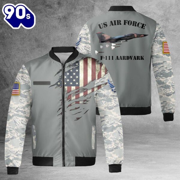 Custom Name US Air Force F-111 Aardvark AOP Fleece Bomber Jacket