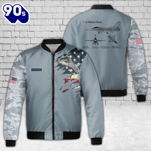 Custom Name US Air Force F-16 Fighting Falcon Fleece Bomber Jacket 3D