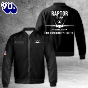 Custom Name US Air Force F-22 Raptor Stealth Air Superiority Fighter AOP Fleece Bomber Jacket