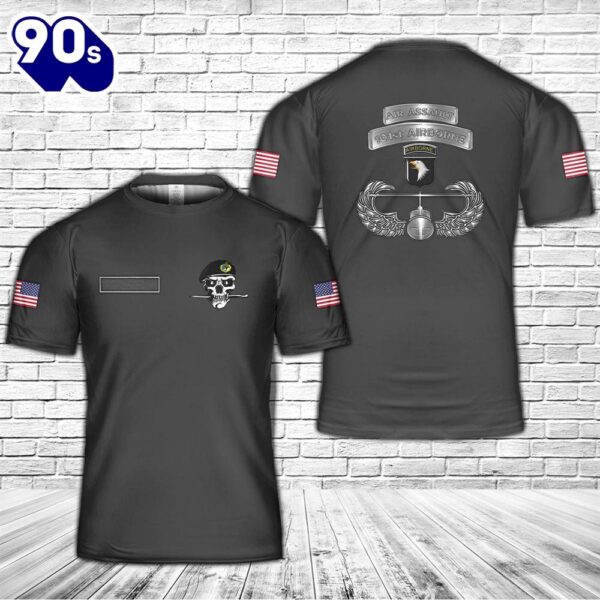 Custom Name US Army 101st Airborne Division Air Assault Screaming Eagles Skull Black Beret T-Shirt 3D