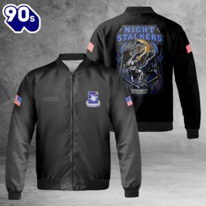 Custom Name US Army 160th Special Operations Aviation Regiment SOAR Night Stalkers Death Waits In The Dark AOP Fleece Bomber Jacket