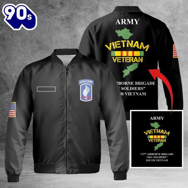 Custom Name US Army 173RD Airborne Brigade  Sky Soldiers ARMY Vietnam Veteran South Vietnam AOP Fleece Bomber Jacket