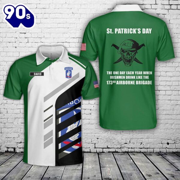 Custom Name US Army 173rd Airborne St Patrick’s Day Polo Shirt – Veteran Polo Shirt