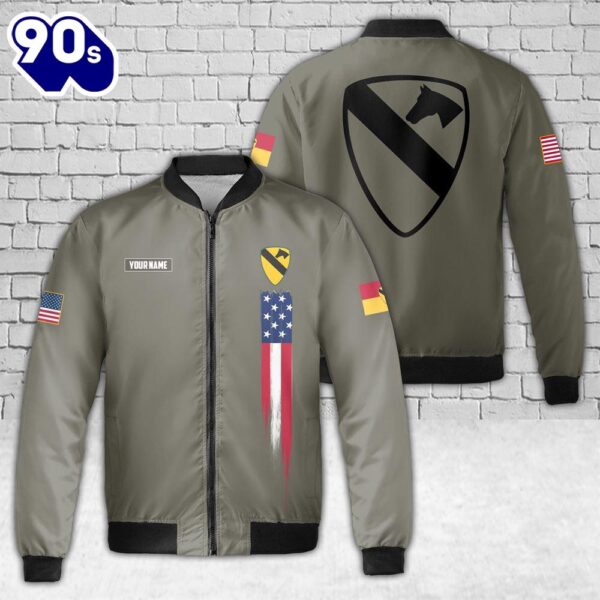 Custom Name US Army 1st Cavalry Division Fleece Bomber Jacket 3D