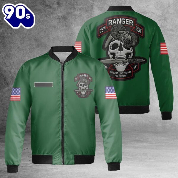 Custom Name US Army 75th Ranger Regiment AOP Fleece Bomber Jacket