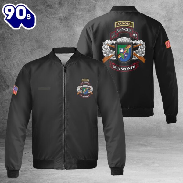 Custom Name US Army 75th Ranger Regiment With Tab and Insignia AOP Fleece Bomber Jacket