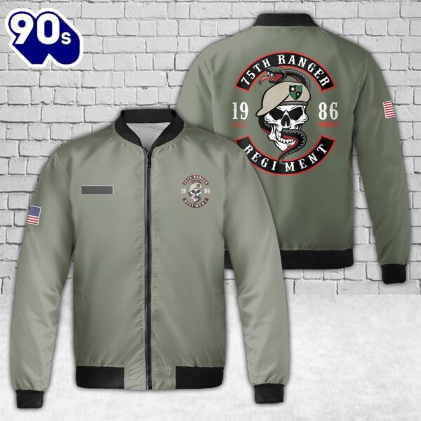 Custom Name US Army 75th Ranger Skull And Snake AOP Fleece Bomber Jacket