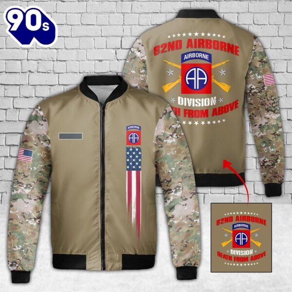 Custom Name US Army 82nd Airborne Division Fleece Bomber Jacket 3D