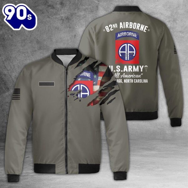 Custom Name US Army 82nd Airborne Division Fort Bragg NC AOP Fleece Bomber Jacket