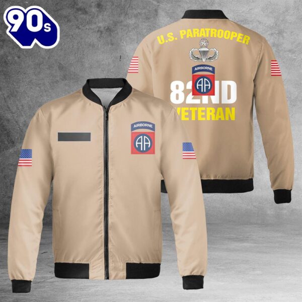 Custom Name US Army 82nd Airborne Division Veteran Paratrooper AOP Fleece Bomber Jacket 1