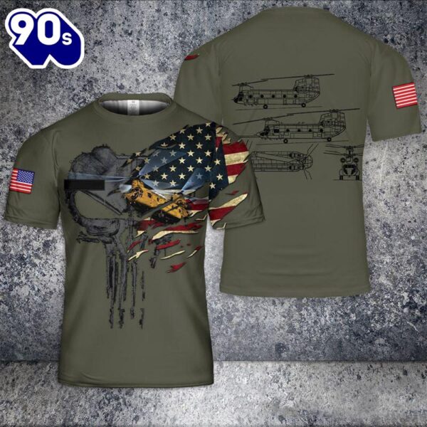 Custom Name US Army Boeing CH-47 Chinook T-Shirt 3D