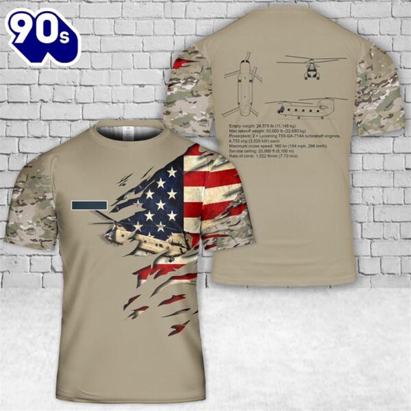 Custom Name US Army Boeing CH-47F Chinook T-Shirt 3D
