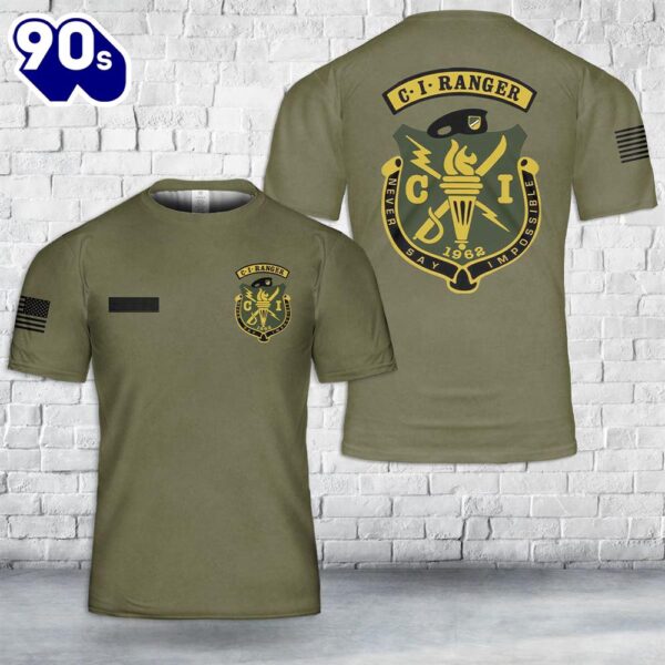 Custom Name US Army CI Ranger Crest With Crest And Tab T-Shirt 3D