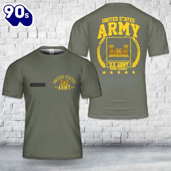Custom Name US Army Corps of Engineers Branch Badge T-Shirt 3D DLHH0202PD02