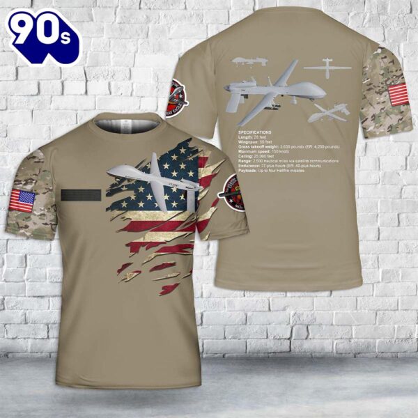 Custom Name US Army General Atomics MQ-1C Gray Eagle T-Shirt 3D