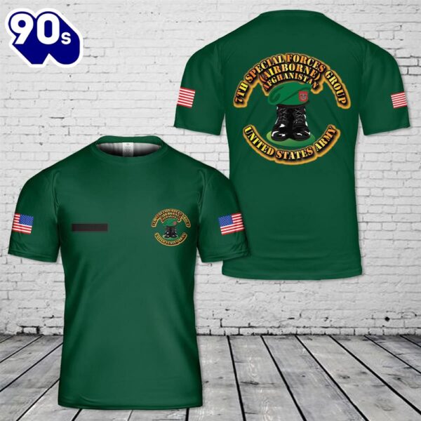 Custom Name US Army Green Beret 7th Special Forces Group (Airborne) (7th SFG) (A) Boots and Beret – Afghanistan T-Shirt 3D