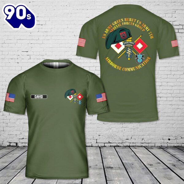 Custom Name US Army Green Beret 7th Special Forces Group Airborne Communication 3D T-Shirt