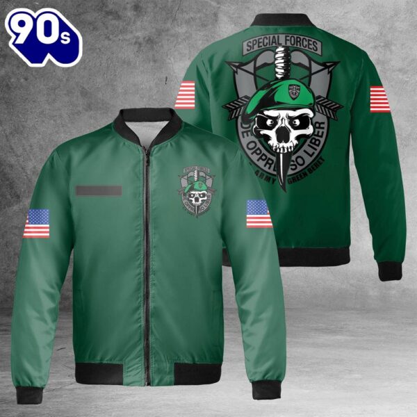 Custom Name US Army Green Beret Special Forces AOP Fleece Bomber Jacket