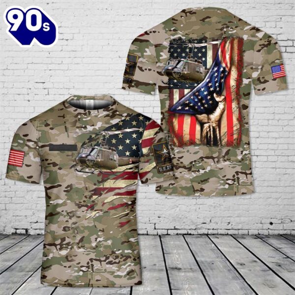 Custom Name US Army Huey Helicopter 3D T-shirt
