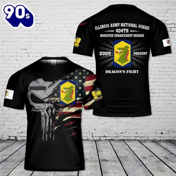 Custom Name US Army Illinois Army National Guard 404th Maneuver Enhancement Brigade T-Shirt 3D