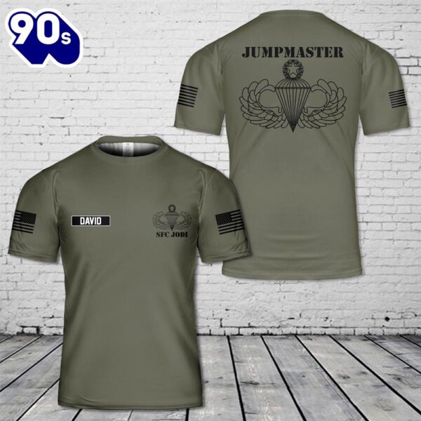 Custom Name US Army Jump Wings Parachutist Badge Tan-499 Coyote 3D T-Shirt