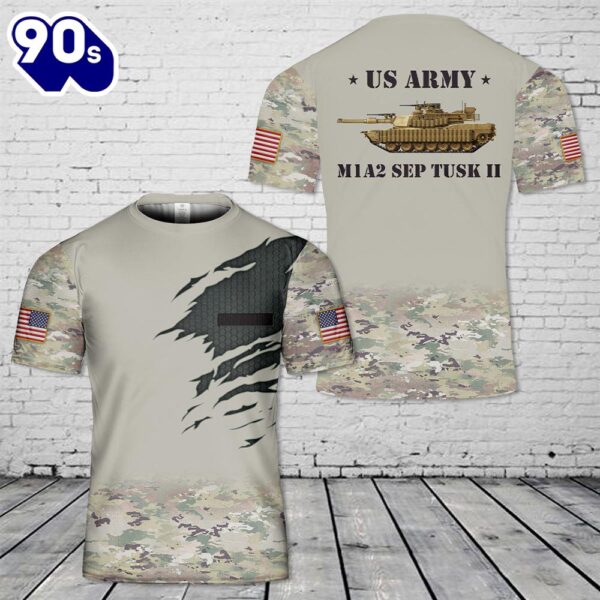 Custom Name US Army M1A2 SEP TUSK II T-Shirt 3D