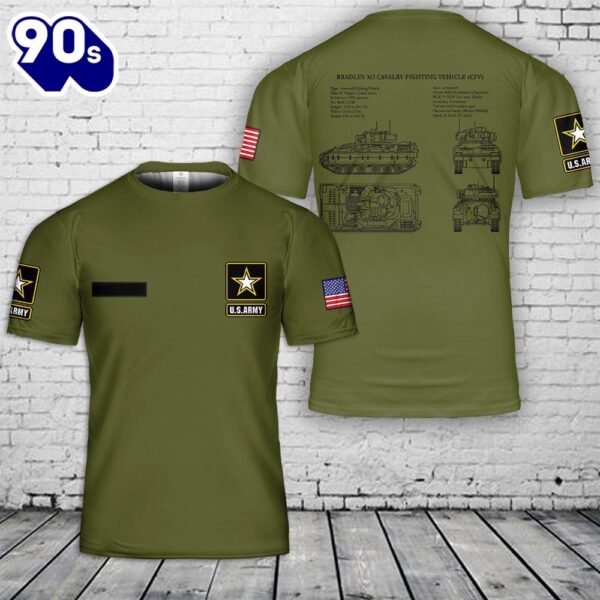 Custom Name US Army M3 Bradley Fighting Vehicle 3D T-shirt