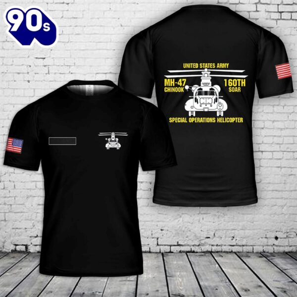 Custom Name US Army MH-47 Chinook 160th Soar Special Operation Helicopter T-Shirt 3D