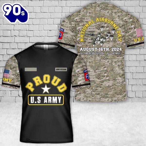 Custom Name US Army National Airborne Day Paratroopers With The 82nd Airborne Division Parachute T-Shirt 3D