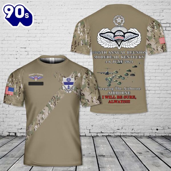 Custom Name US Army Paratroopers With The 3325 Airborne Battalion Combat Team, Master Parachutist Wing T-Shirt 3D