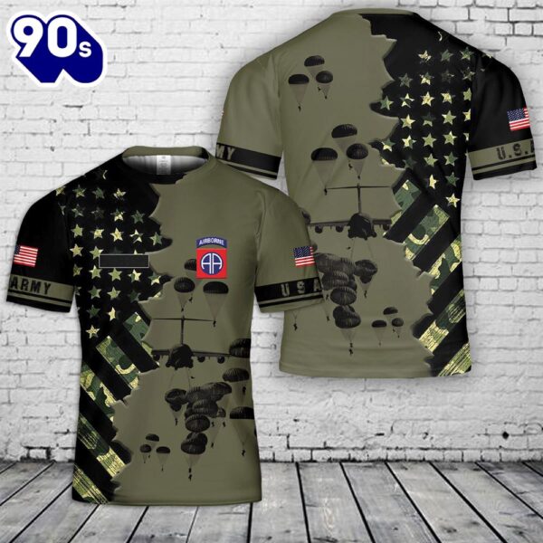 Custom Name US Army Paratroopers With The 82nd Airborne Division Parachute 3D T-Shirt