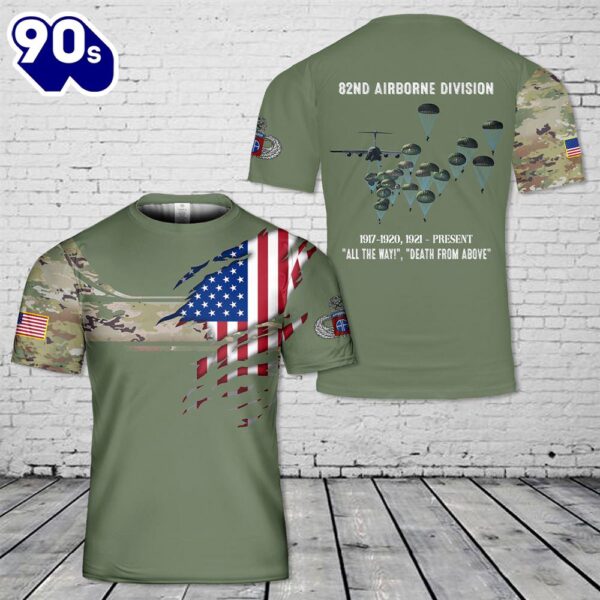 Custom Name US Army Paratroopers With The 82nd Airborne Division Parachute T-Shirt 3D 3