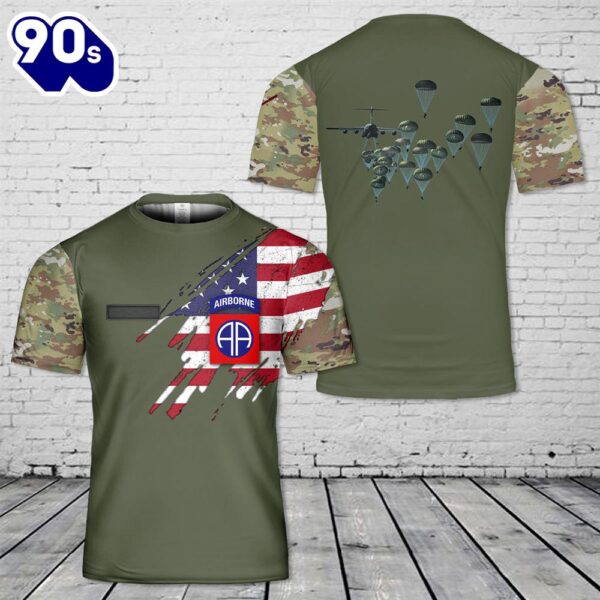 Custom Name US Army Paratroopers With The 82nd Airborne Division Parachute T-Shirt 3D 4