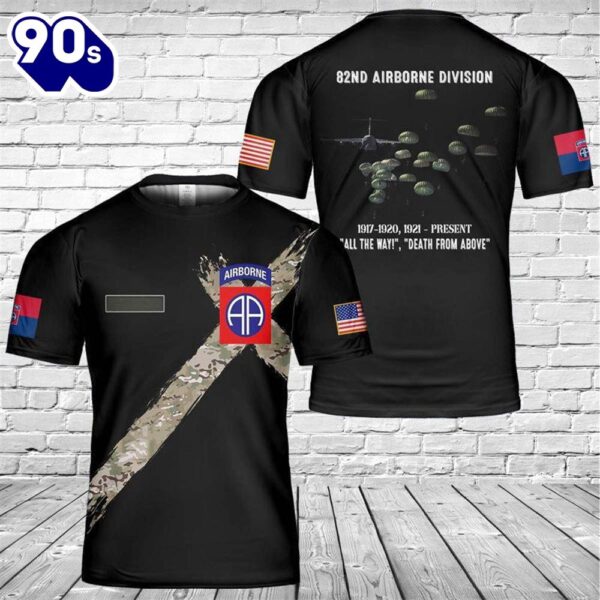 Custom Name US Army Paratroopers With The 82nd Airborne Division Parachute T-Shirt 3D 7