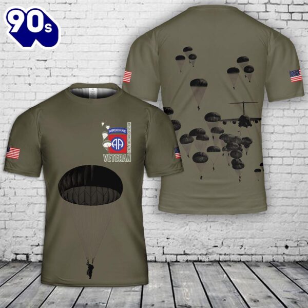Custom Name US Army Paratroopers With The 82nd Airborne Division Parachute Veteran T-Shirt 3D 1
