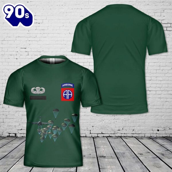 Custom Name US Army Paratroopers With The 82nd Airborne Division Parachute Veteran T-Shirt 3D 2