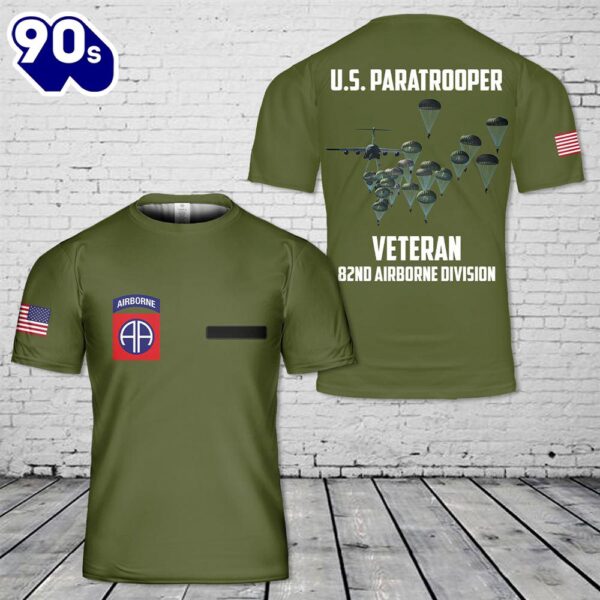 Custom Name US Army Paratroopers With The 82nd Airborne Division Parachute Veteran T-Shirt 3D