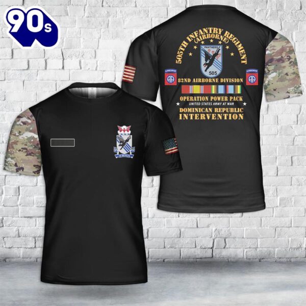 Custom Name US Army Power Pack – 505th Parachute Airborne Infantry Regiment – 82nd Airborne Division w Svc Ribbons T-Shirt 3D