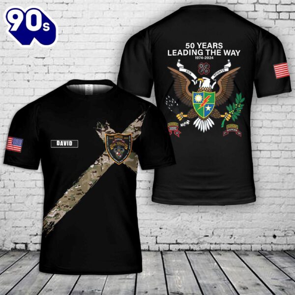 Custom Name US Army Ranger 1st Battalion, 75th Infantry Regiment 50 Year Anniversary (1974-2024) 3D T-Shirt