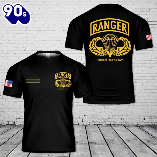 Custom Name US Army Rangers Tab Airborne T-Shirt 3D