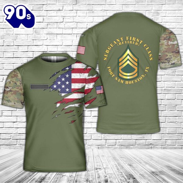 Custom Name US Army Sergeant First Class (SFC) Retired Fort Sam Houston, TX T-Shirt 3D