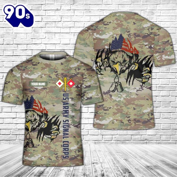 Custom Name US Army Signal Corps Branch Badge 3D T-shirt
