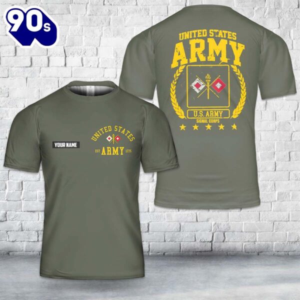 Custom Name US Army Signal Corps Branch Badge T-Shirt 3D