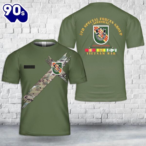 Custom Name US Army Special 5th Special Forces Group w Flash Vietnam War T-Shirt 3D